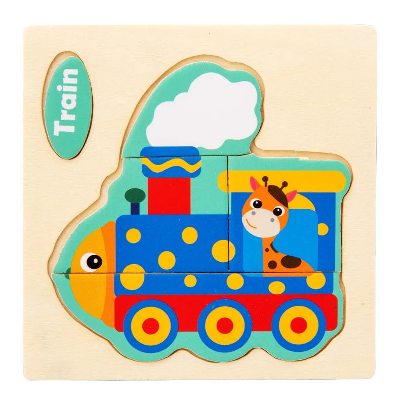 3D Holzpuzzle für Kinder – Cartoon Tier- und Verkehrsmotive, Montessori-Spielzeug, Förderung der Intelligenz, Frühzeitiges Lernen und Pädagogisches Holzspielzeug