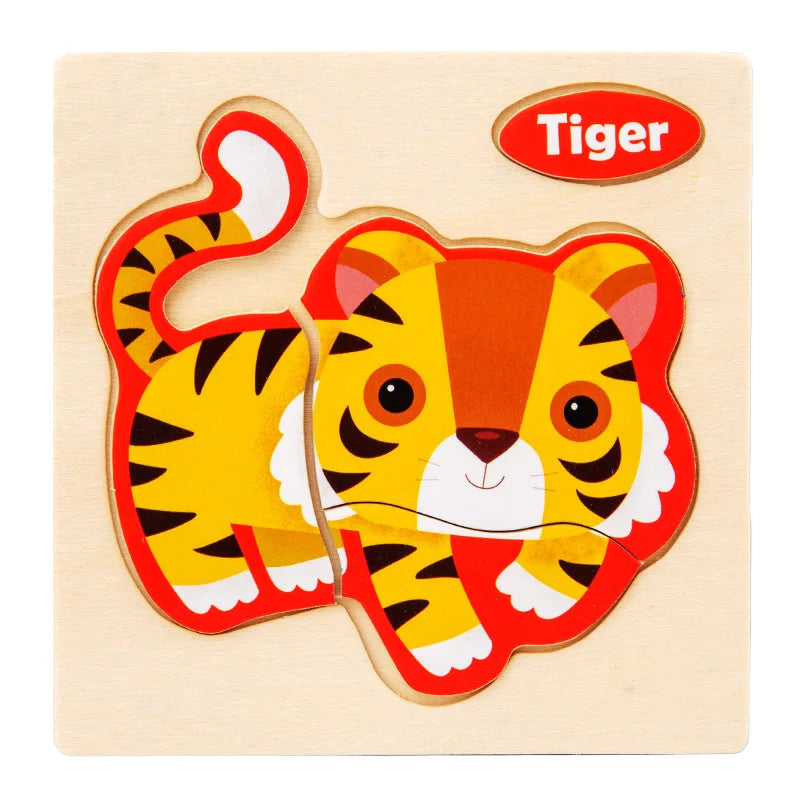 3D Holzpuzzle für Kinder – Cartoon Tier- und Verkehrsmotive, Montessori-Spielzeug, Förderung der Intelligenz, Frühzeitiges Lernen und Pädagogisches Holzspielzeug