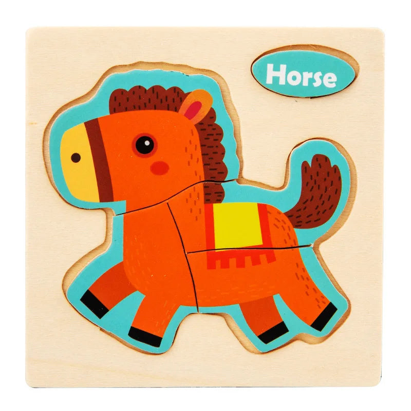 3D Holzpuzzle für Kinder – Cartoon Tier- und Verkehrsmotive, Montessori-Spielzeug, Förderung der Intelligenz, Frühzeitiges Lernen und Pädagogisches Holzspielzeug