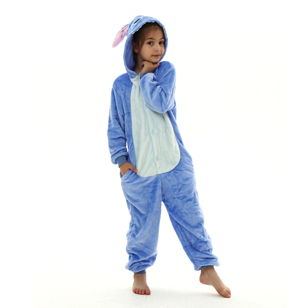 Stitch Kigurumi-Pyjama – Flauschiger Flanell-Overall für Kinder