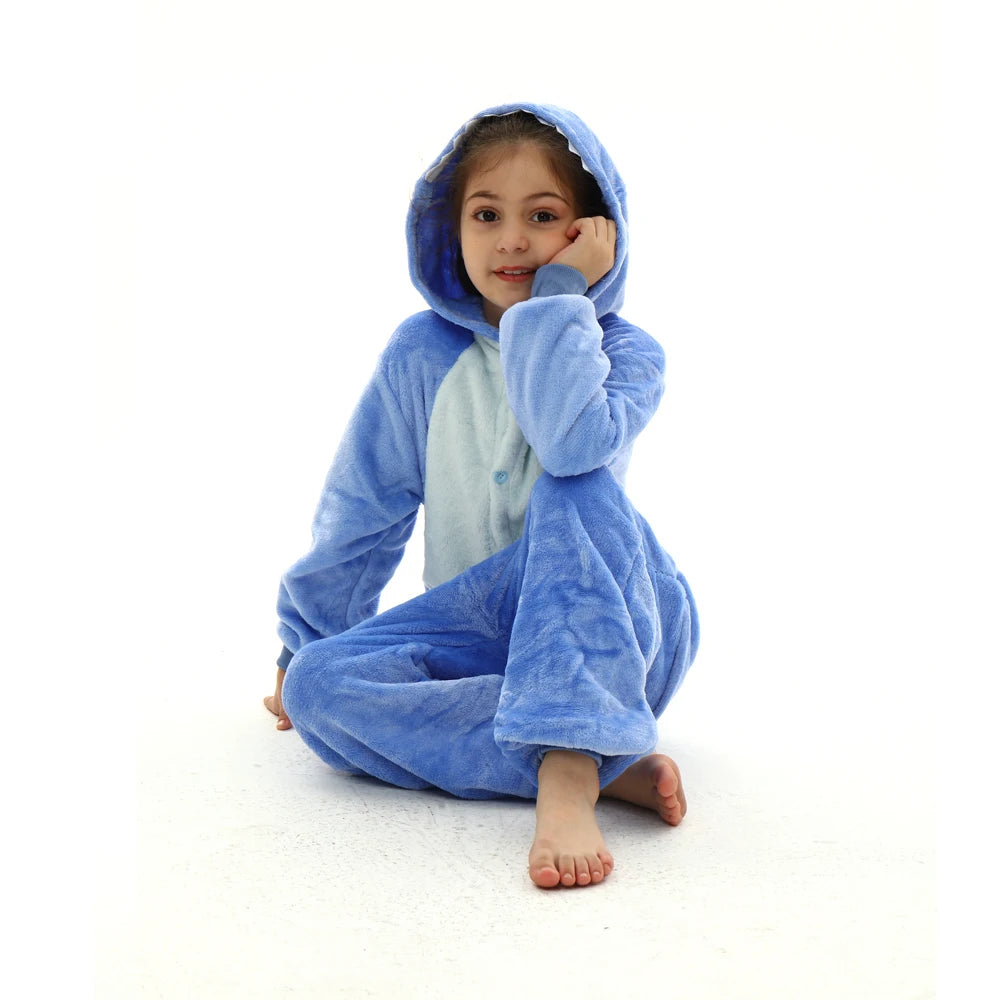 Stitch Kigurumi-Pyjama – Flauschiger Flanell-Overall für Kinder
