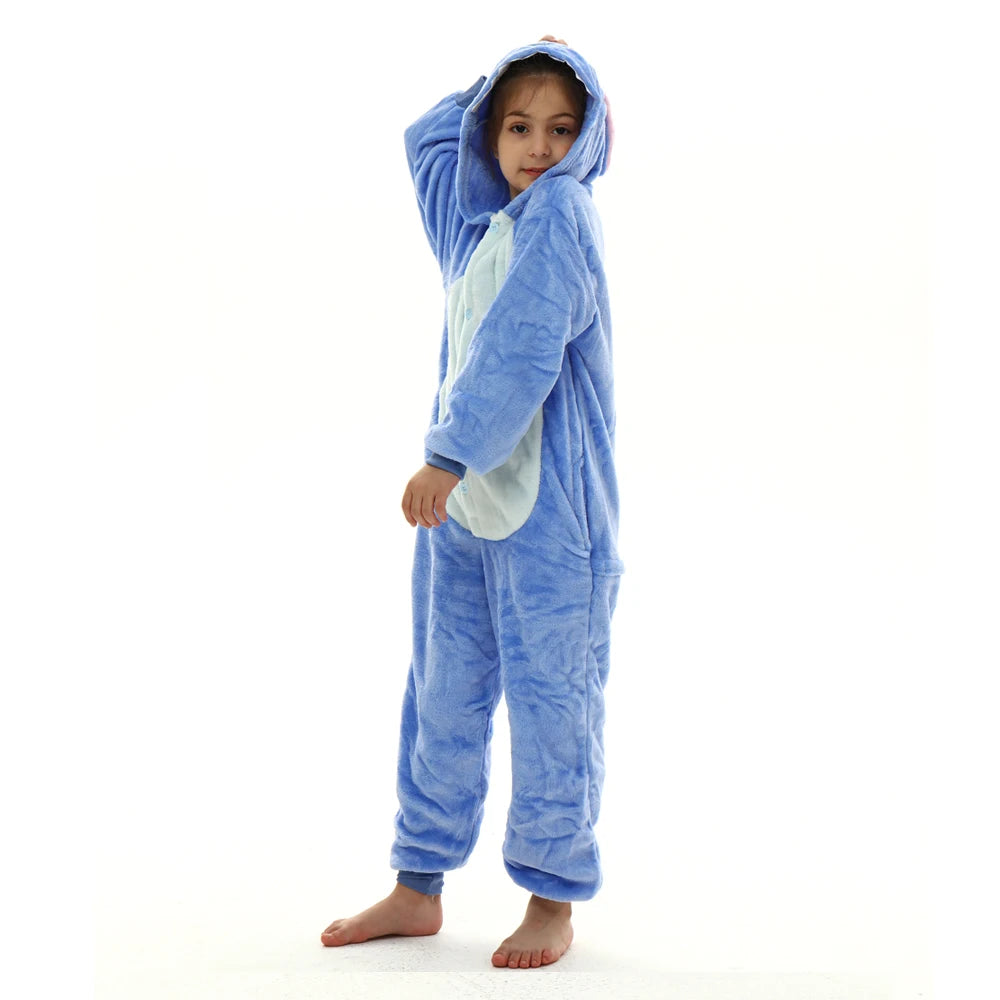 Stitch Kigurumi-Pyjama – Flauschiger Flanell-Overall für Kinder