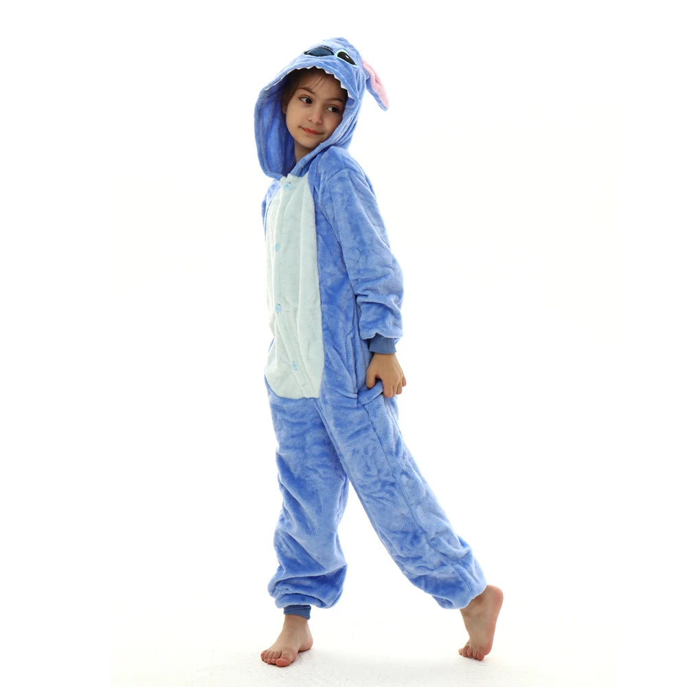 Stitch Kigurumi-Pyjama – Flauschiger Flanell-Overall für Kinder