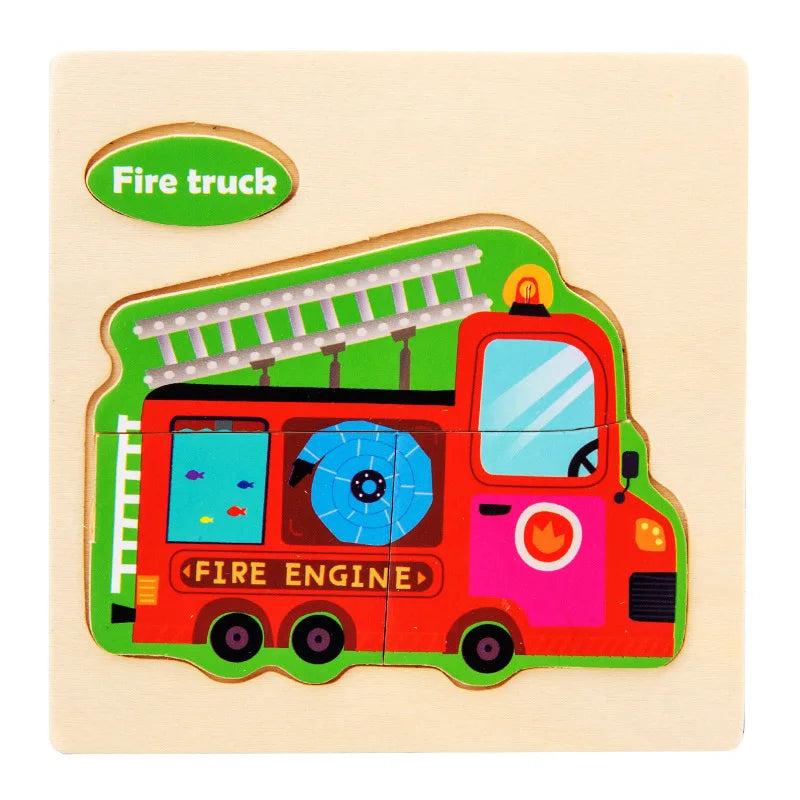 3D Holzpuzzle für Kinder – Cartoon Tier- und Verkehrsmotive, Montessori-Spielzeug, Förderung der Intelligenz, Frühzeitiges Lernen und Pädagogisches Holzspielzeug