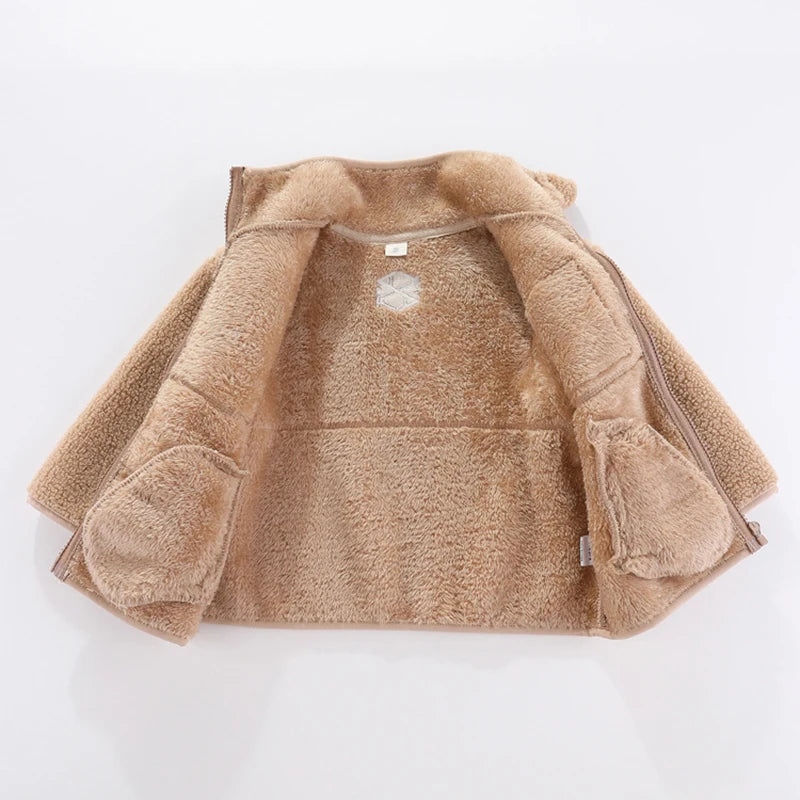 Stylishe & Warme Fleece-Jacke für Kinder  – Plüsch-Mantel mit Reißverschluss für Herbst & Winter