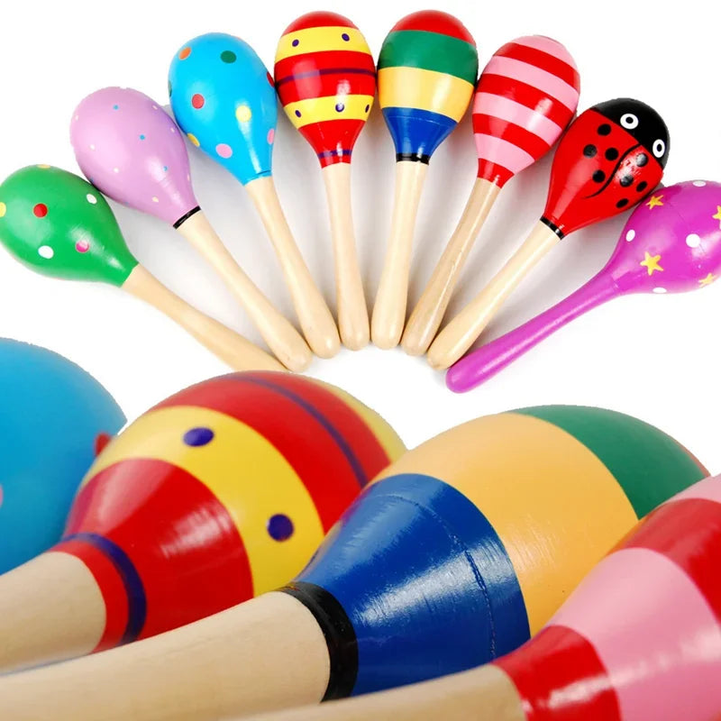 Große Montessori Baby Holzspielzeugrassel – Bunte Musikinstrumente für kleine Entdecker
