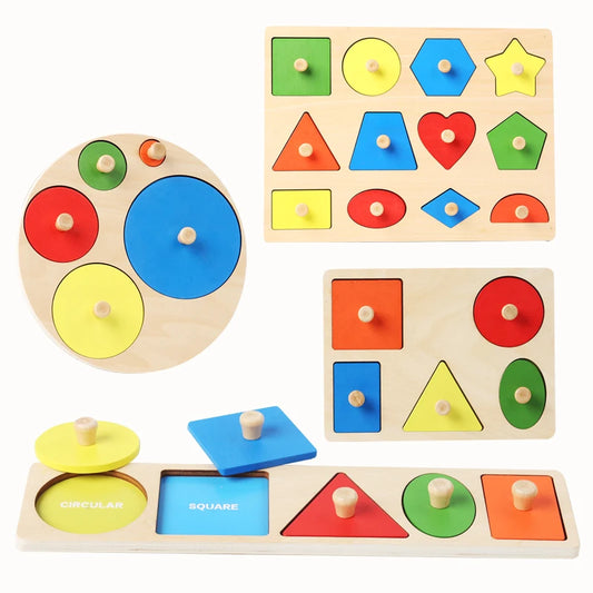 Montessori Holz-Puzzle â Geometrisches Formen- und Farbabstimmungsspiel fĂŒr Kleinkinder