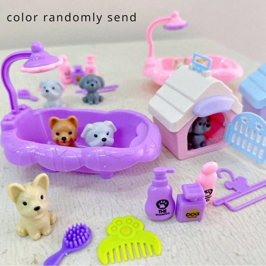 Kinder Hundespielzeug Set mit Korb â Nette Haustier-Puppe fĂŒr Familien, HundekĂ€fig, Spielszene, Weihnachts- und Thanksgiving-Geschenke, farblich zufĂ€llig