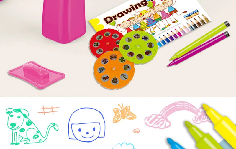 Kinder LED-Projektor & Malset – Lernspielzeug mit Zeichentisch, Pädagogisches Malbrett und Kreativwerkzeugen