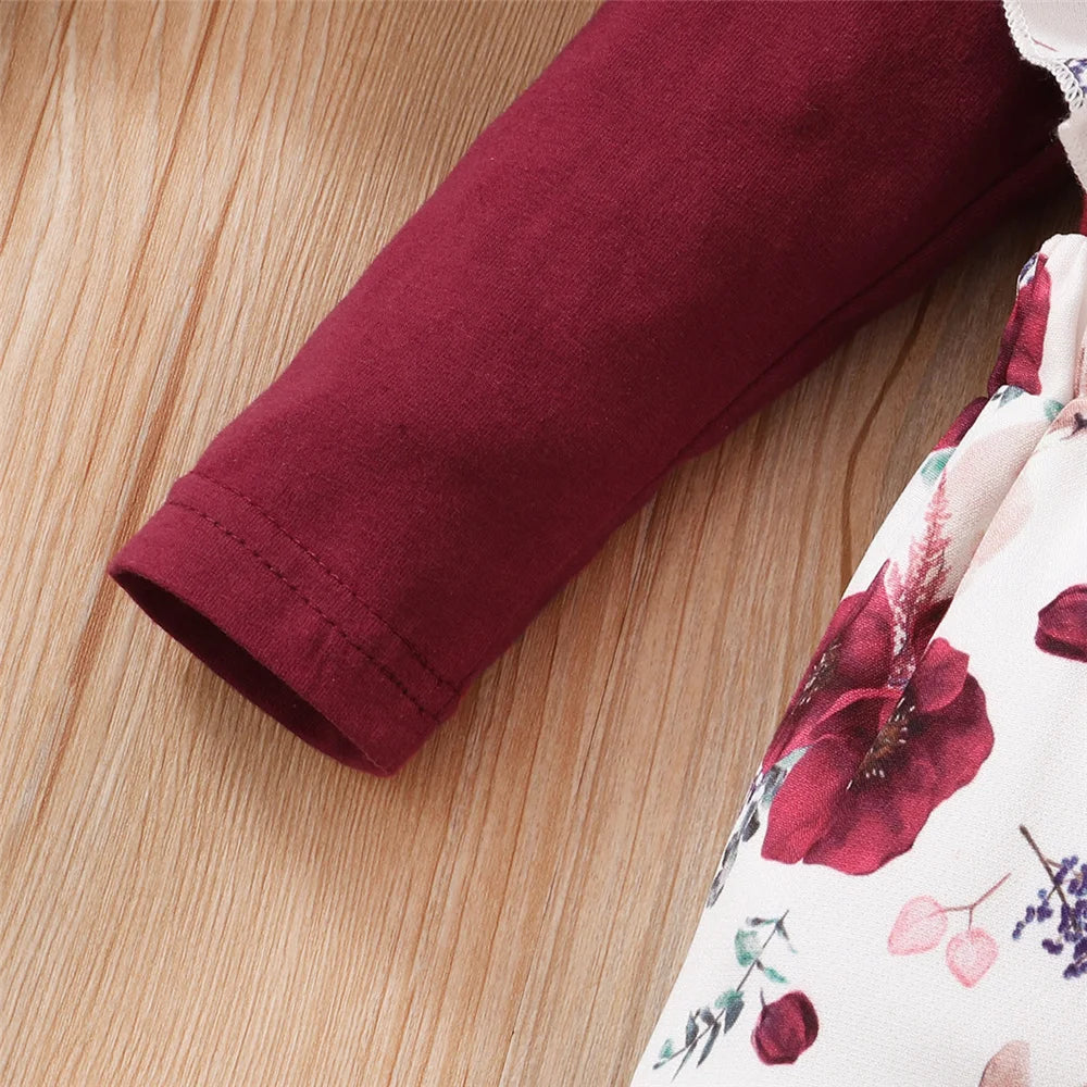 3 teiliges Blumen-Set für Neugeborene – 3-teiliges Outfit mit Strampler & Trägerhose