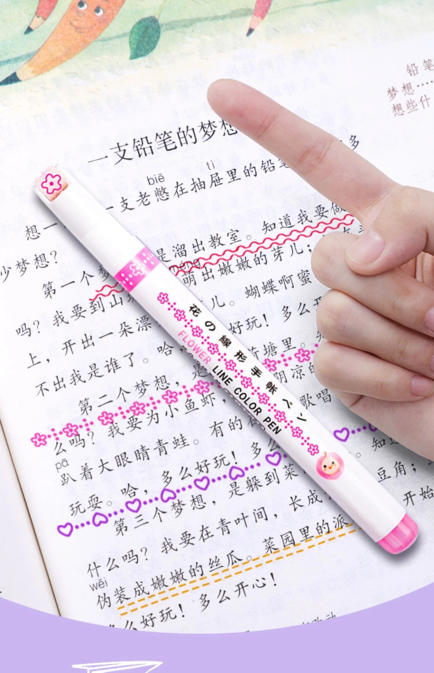 6-teiliges Textmarker- und Marker-Set – Kawaii, Kurven & Linien für Schule, Büro & Geschenk!