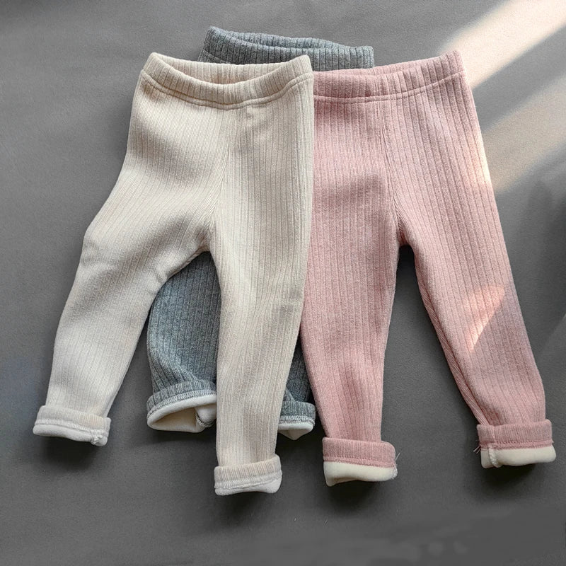 Herbst Winter Mädchen Hosen Verdickung Warme Fleece Hosen Für Mädchen Leggings Kinder Baby Elastizität Schlank Streifen Hosen