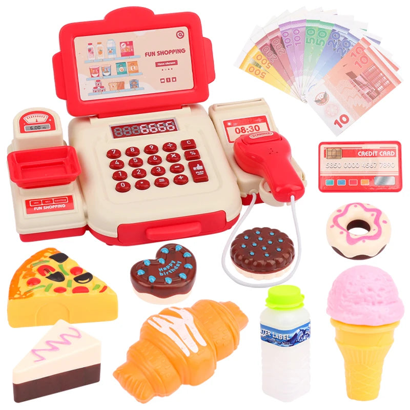 Elektronisches Supermarkt-Kassierer-Set – Simulationsspielzeug mit Beleuchtung und Soundeffekten, Spielzeug für Einkaufsladen, Verkaufsstand, Spielzeug für Kinder zum Rollenspiel