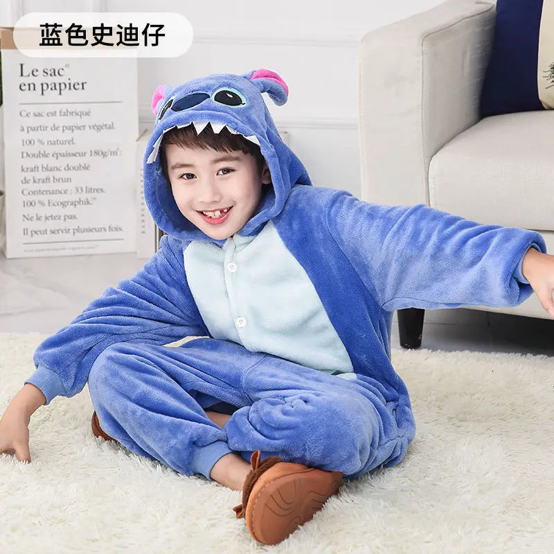 Stitch Kigurumi-Pyjama – Flauschiger Flanell-Overall für Kinder