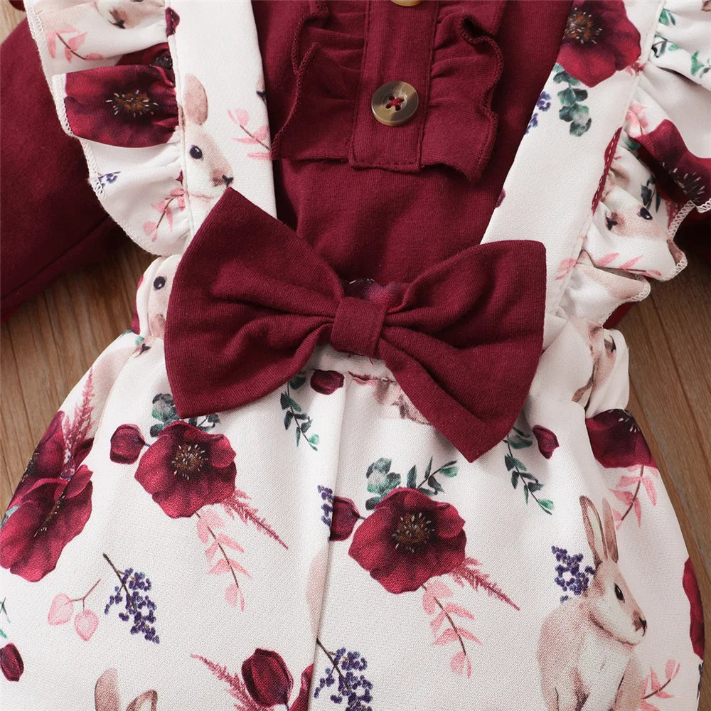 3 teiliges Blumen-Set für Neugeborene – 3-teiliges Outfit mit Strampler & Trägerhose