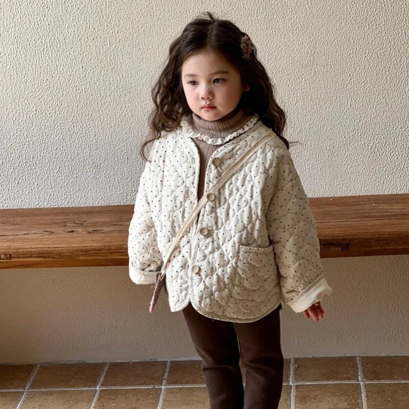 Mädchen-Mantel – Warme Winterjacke mit Polka-Dots im koreanischen Stil