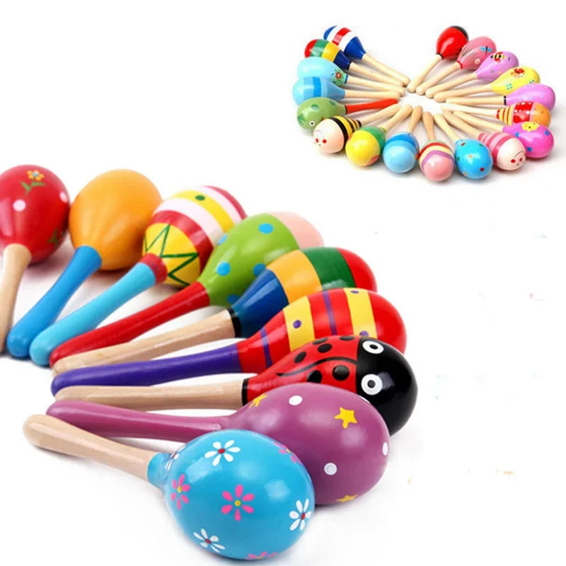 Große Montessori Baby Holzspielzeugrassel – Bunte Musikinstrumente für kleine Entdecker