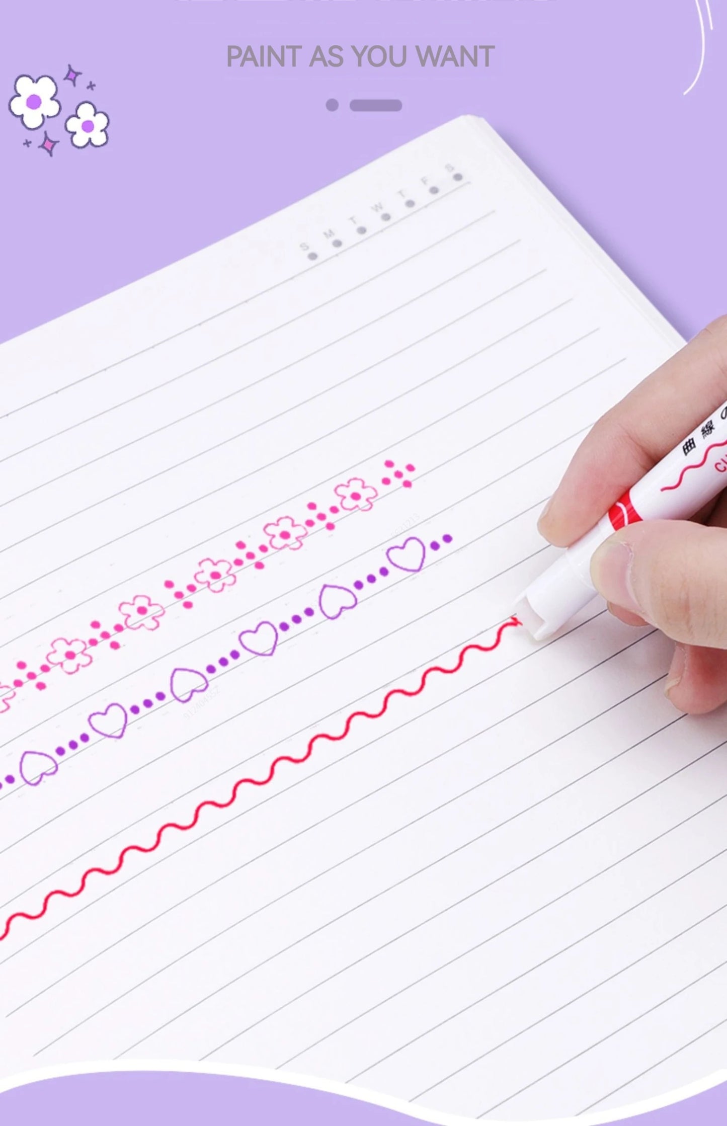 6-teiliges Textmarker- und Marker-Set – Kawaii, Kurven & Linien für Schule, Büro & Geschenk!