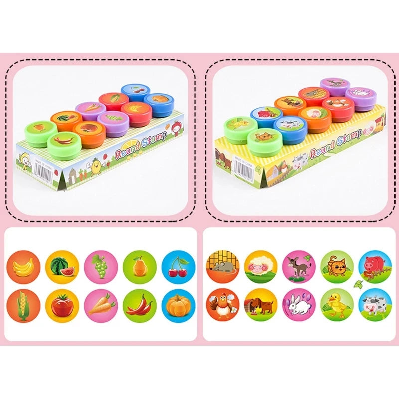 10 Stück bunte Kinder-Stempel – Kreatives Basteln, Malen & Dekorieren für kleine Künstler!