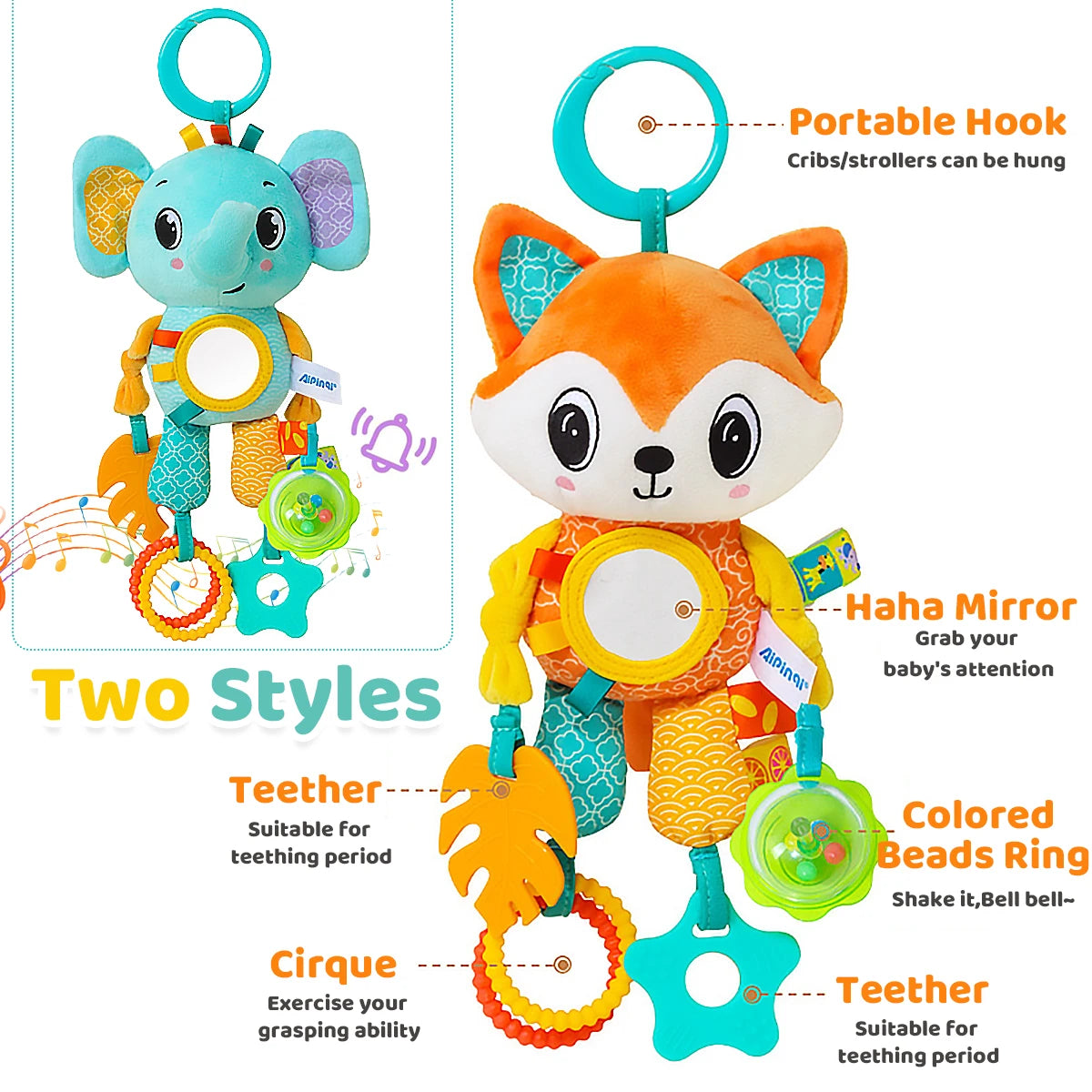 Weiches, hängendes Crinkle–Quietsch- & Beißring-Spielzeug – Der perfekte Begleiter für unterwegs!