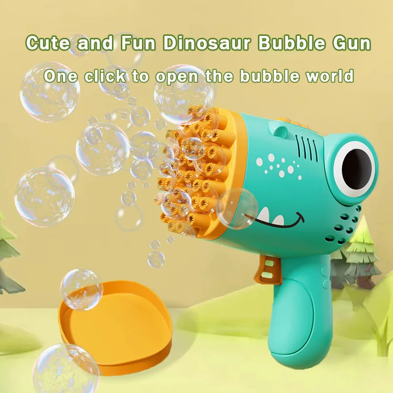 40-Loch Dinosaurier Blase Handheld Bubble Machine – Elektrische Seifenblasenpistole für Outdoor, Hochzeiten & Feiern (Ohne Wasser)