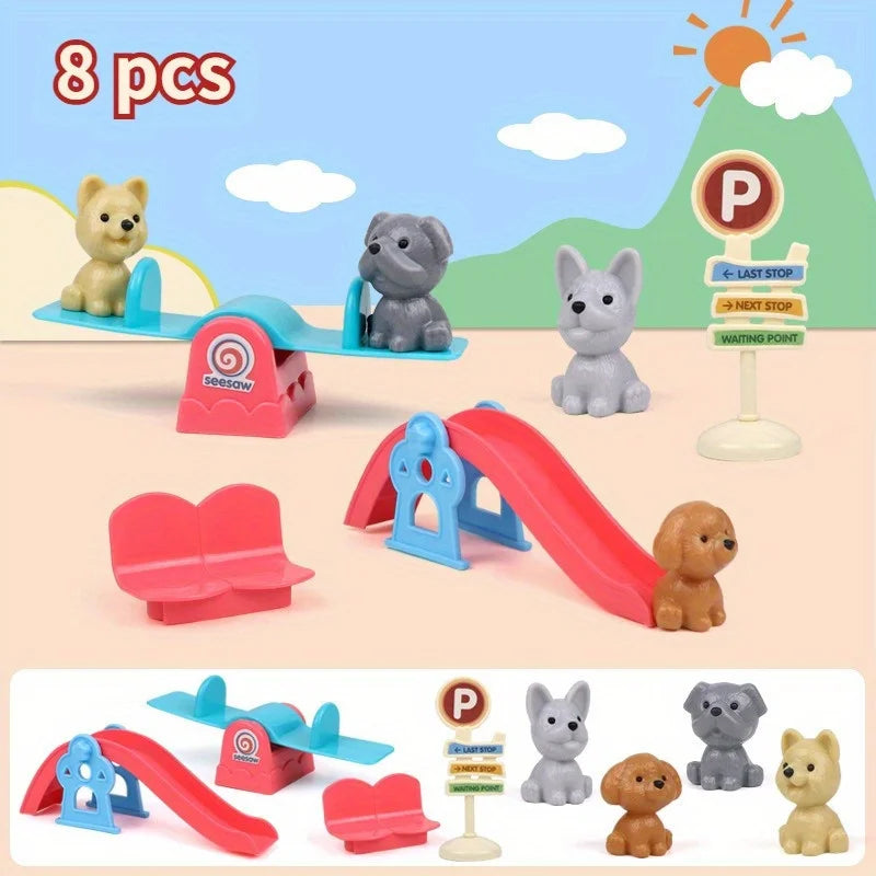 Kinder Hundespielzeug Set mit Korb – Nette Haustier-Puppe für Familien, Hundekäfig, Spielszene, Weihnachts- und Thanksgiving-Geschenke, farblich zufällig