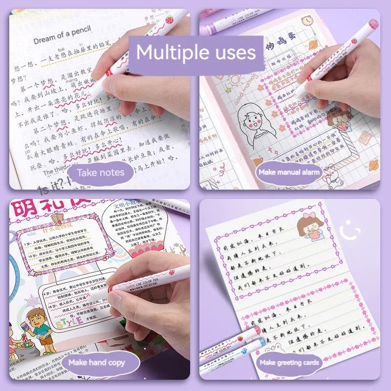 6-teiliges Textmarker- und Marker-Set – Kawaii, Kurven & Linien für Schule, Büro & Geschenk!