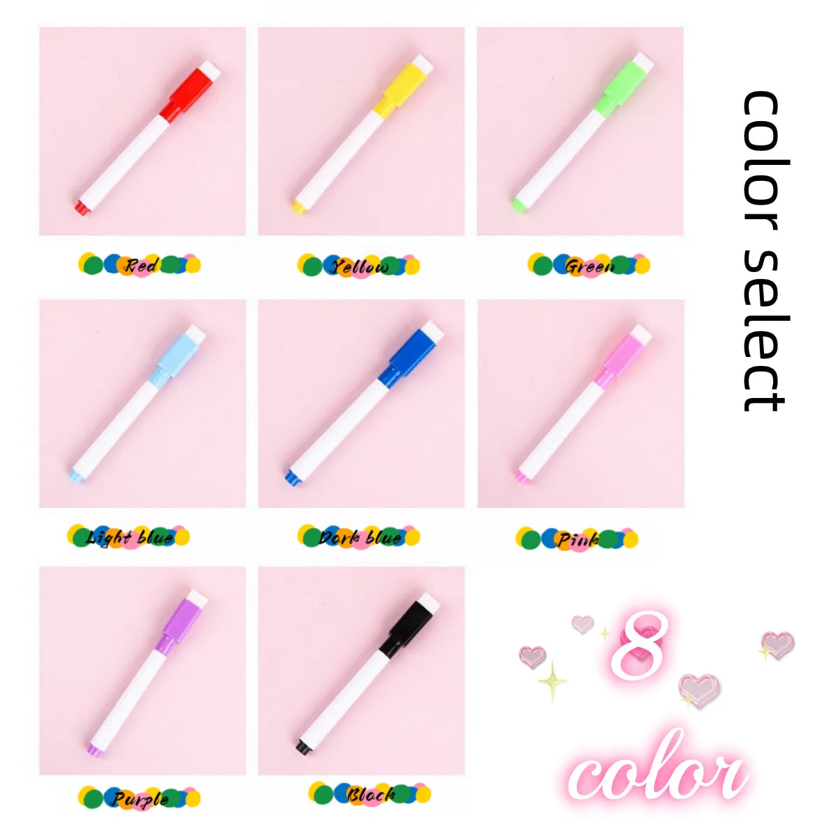 8-teiliges Set Whiteboard-Marker – Trocken abwischbare Stifte in 8 Farben