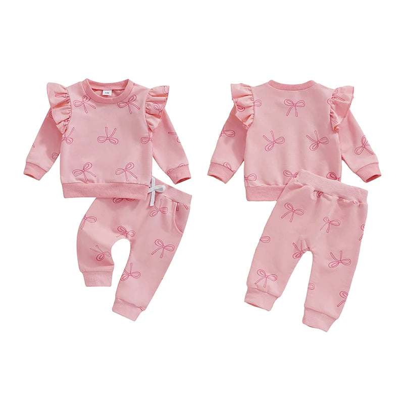 Kleinkind-Set für Mädchen – 2-teiliges Herbst-Outfit mit Schleifen-Print