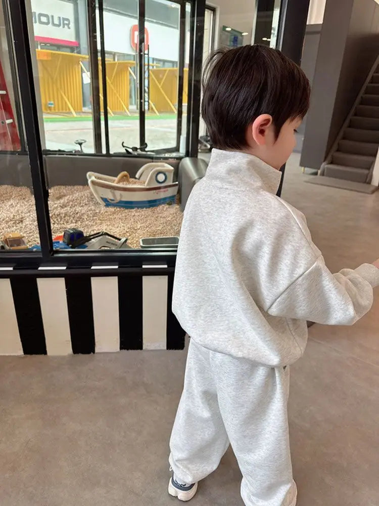 Kinder Sport- und Freizeit-Anzug Set für Jungen – 2-teiliges bequemes Baumwolloutfit mit Stehkragen, Tops und Hosen, perfekt für Frühling und Herbst, 1-5 Jahre
