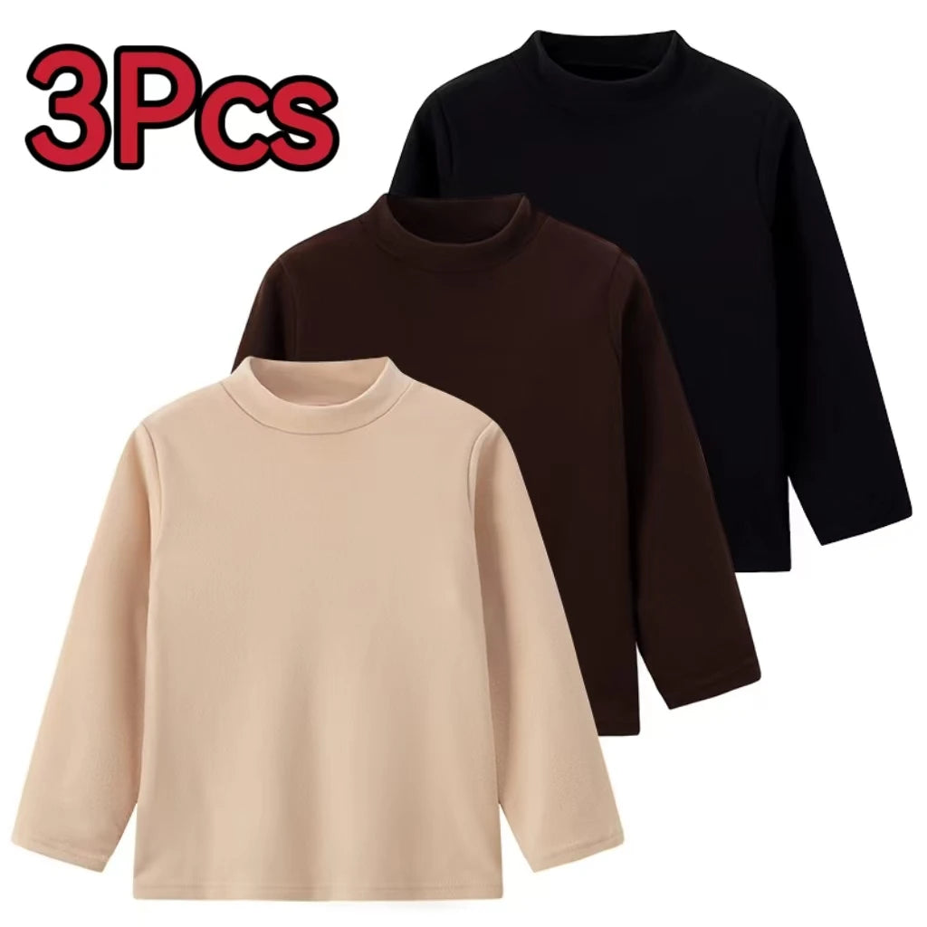 Unisex Langarm-T-Shirt mit mittelhohem Kragen  – Schlichtes Basic für Herbst und Winter auch im 3er Pack
