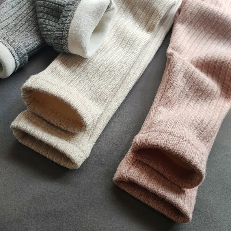 Herbst Winter Mädchen Hosen Verdickung Warme Fleece Hosen Für Mädchen Leggings Kinder Baby Elastizität Schlank Streifen Hosen
