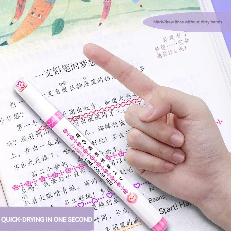 6-teiliges Textmarker- und Marker-Set – Kawaii, Kurven & Linien für Schule, Büro & Geschenk!
