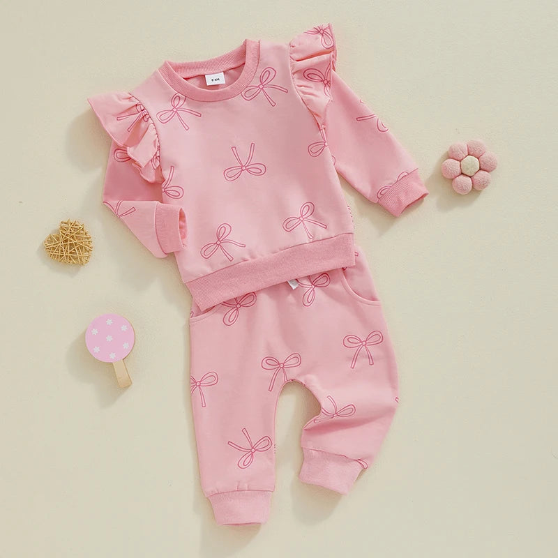 Kleinkind-Set für Mädchen – 2-teiliges Herbst-Outfit mit Schleifen-Print