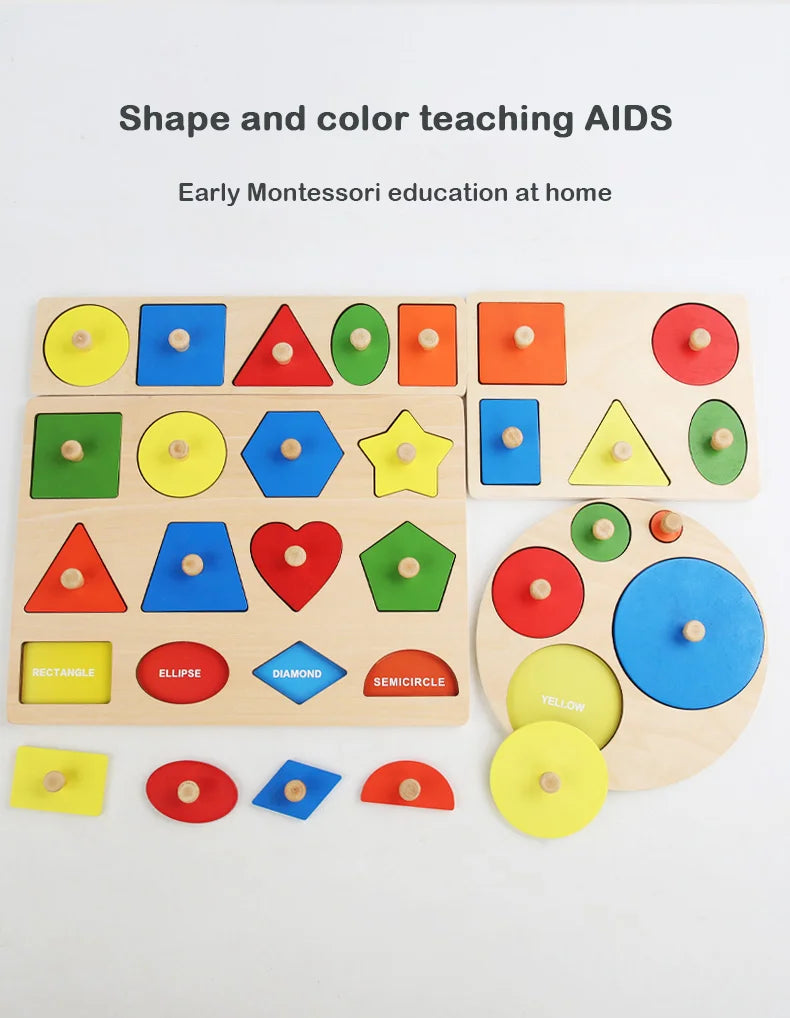 Montessori Holz-Puzzle – Geometrisches Formen- und Farbabstimmungsspiel für Kleinkinder