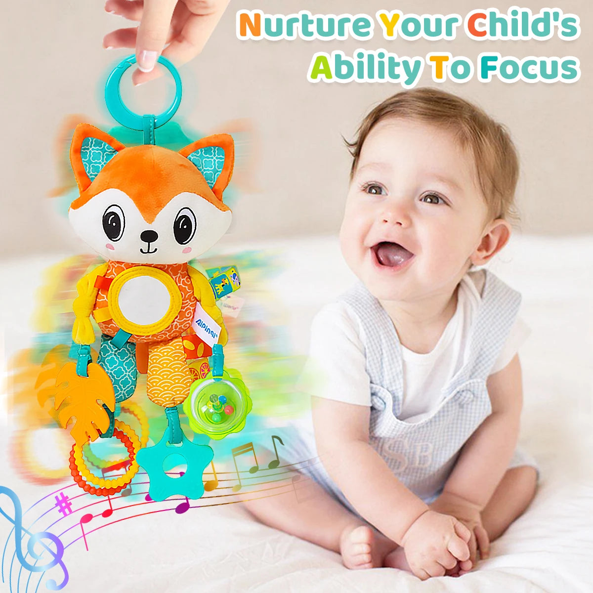 Weiches, hängendes Crinkle–Quietsch- & Beißring-Spielzeug – Der perfekte Begleiter für unterwegs!