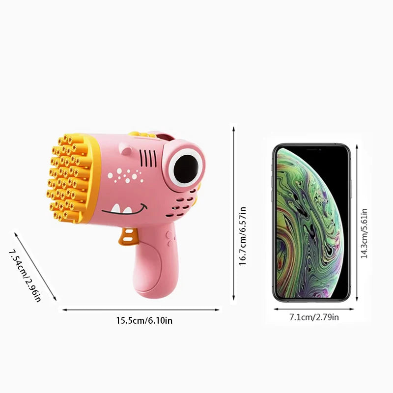 40-Loch Dinosaurier Blase Handheld Bubble Machine – Elektrische Seifenblasenpistole für Outdoor, Hochzeiten & Feiern (Ohne Wasser)