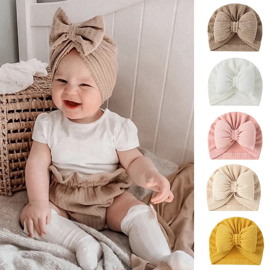 Weicher Baby-Turban mit Schleife – Süße Mütze für Neugeborene & Kleinkinder