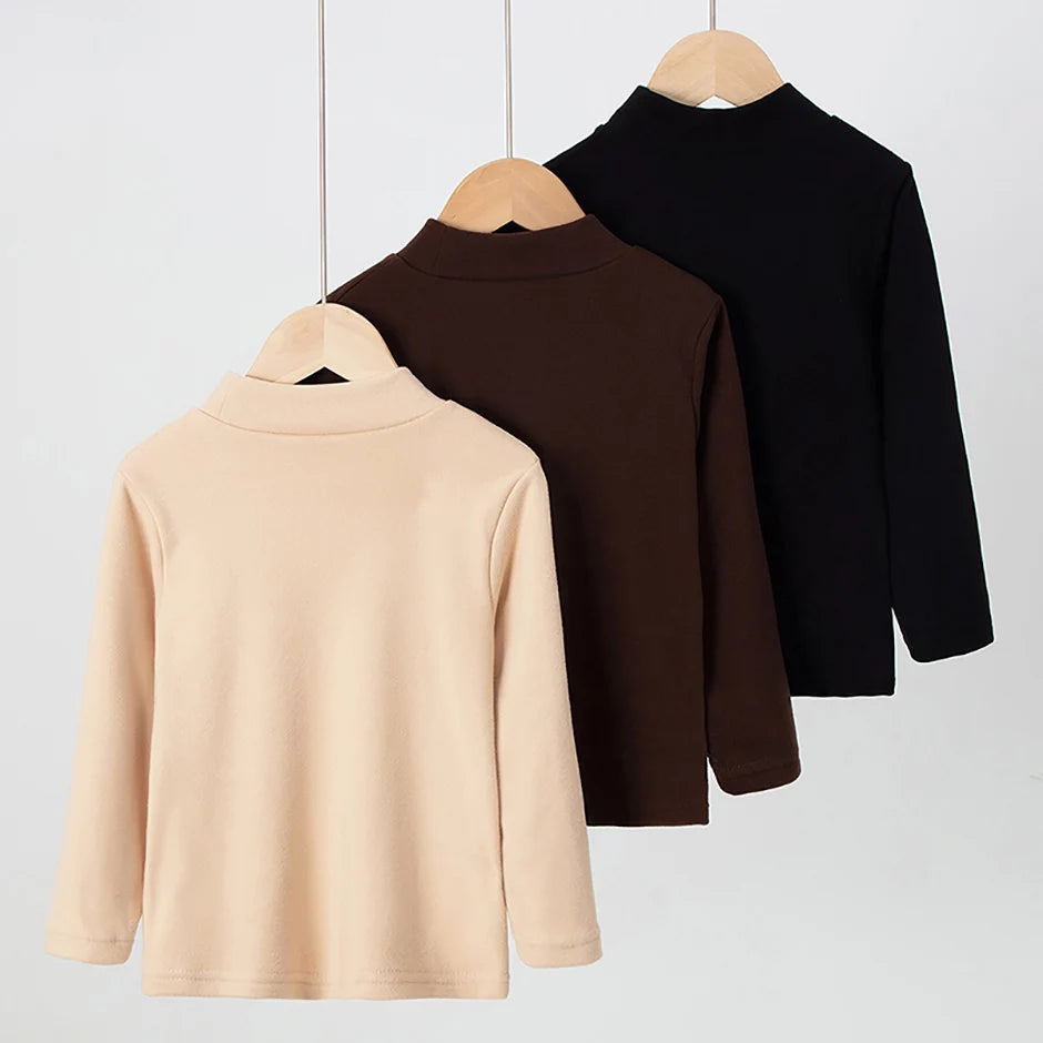 Unisex Langarm-T-Shirt mit mittelhohem Kragen  – Schlichtes Basic für Herbst und Winter auch im 3er Pack