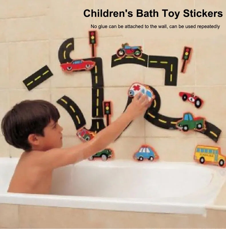 23 Teile Bad Wasserspielzeug Klebrige Wand Stadtverkehr Auto Straßenschiene Puzzle Vinyl 0-3Y 3-6Y 6-12Y 12+y 14+Y Badfunktionen