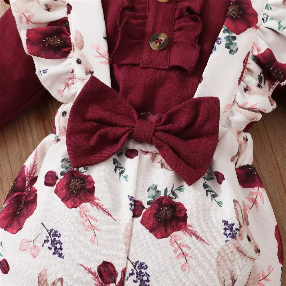 3 teiliges Blumen-Set für Neugeborene – 3-teiliges Outfit mit Strampler & Trägerhose