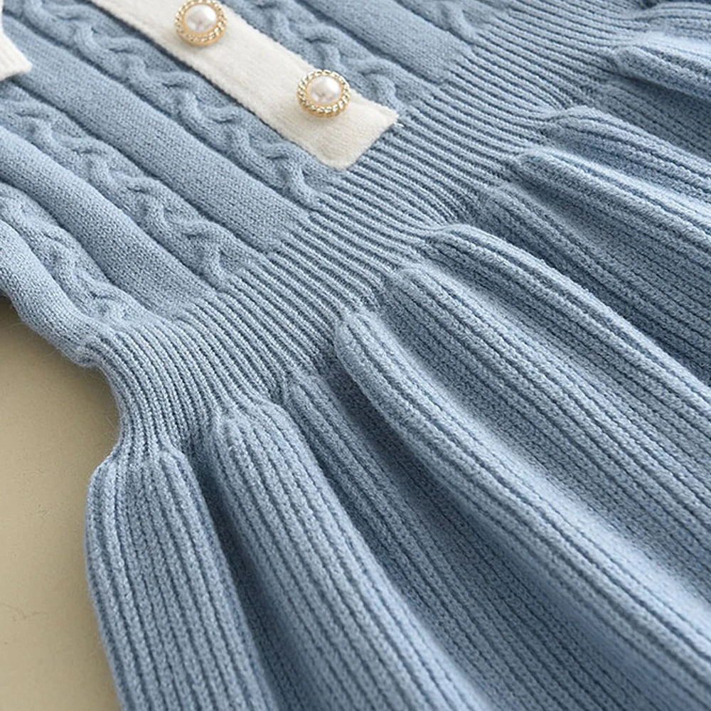 Strick-Prinzessinnen-Kleid für Mädchen – Langarm-Pulloverkleid mit Rüschen und Blumen