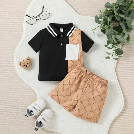 Streetwear-Set für Jungen – Patchwork-T-Shirt und Shorts