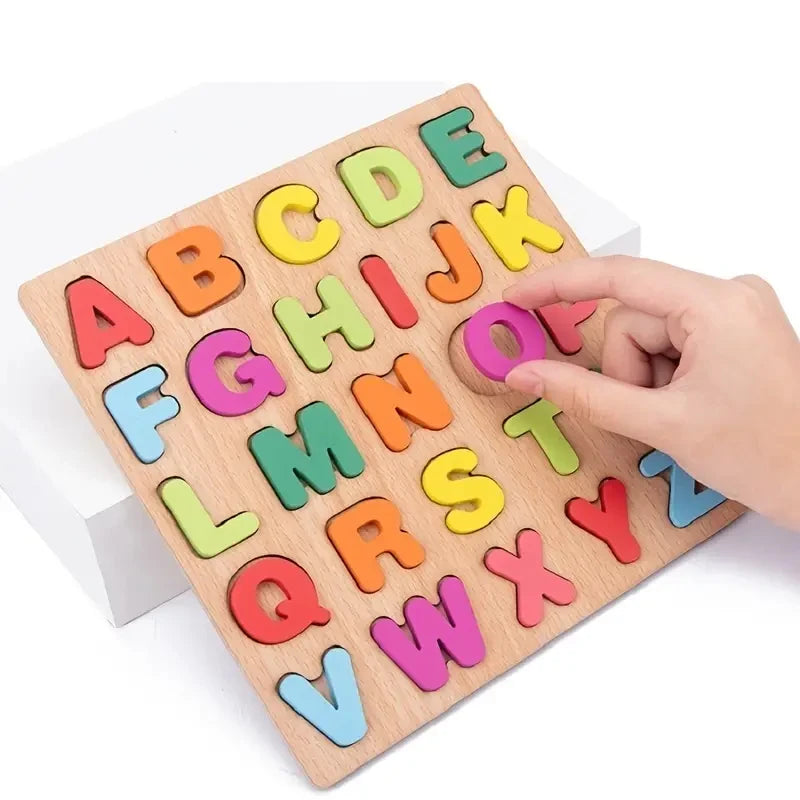 Montessori Holz-Puzzle – Lernspielzeug mit Alphabet und Zahlen