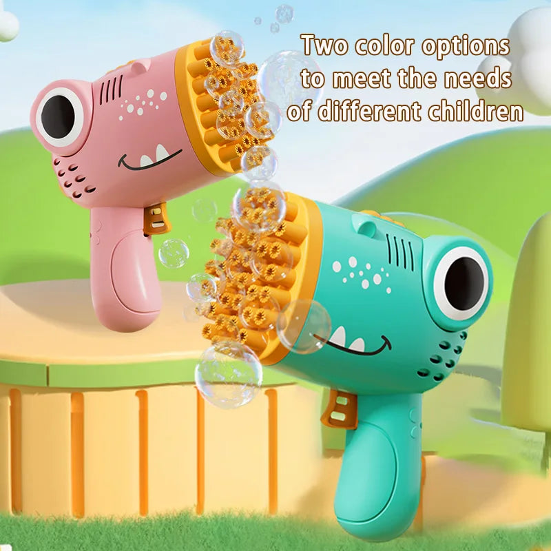 40-Loch Dinosaurier Blase Handheld Bubble Machine – Elektrische Seifenblasenpistole für Outdoor, Hochzeiten & Feiern (Ohne Wasser)
