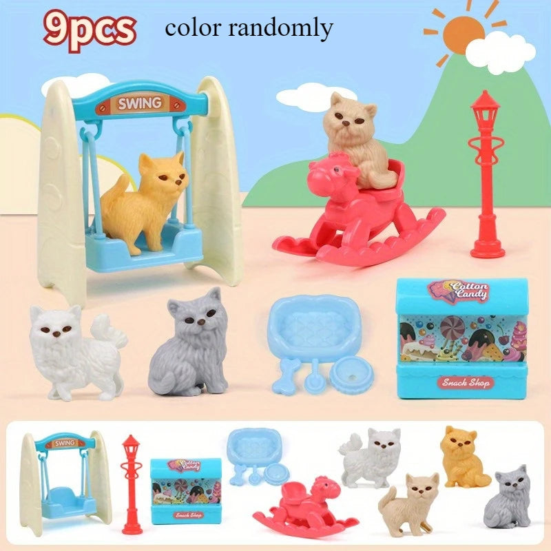 Kinder Hundespielzeug Set mit Korb – Nette Haustier-Puppe für Familien, Hundekäfig, Spielszene, Weihnachts- und Thanksgiving-Geschenke, farblich zufällig