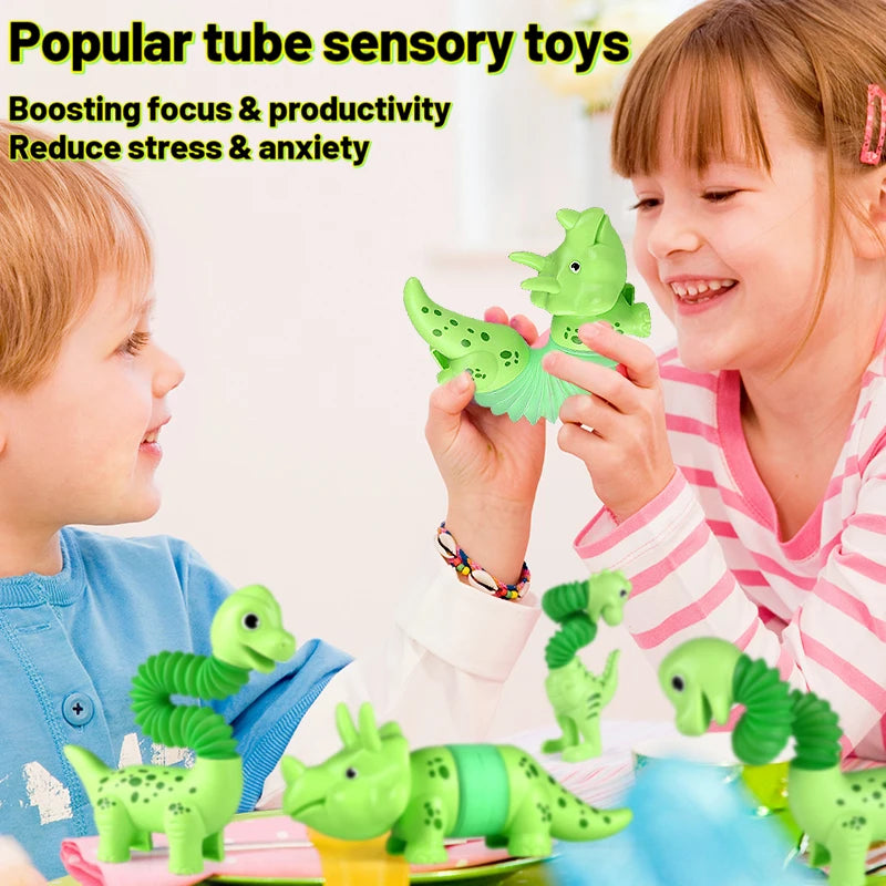 3er Set Biegsame Pop Rohr Dinosaurier – Stressabbau & Spaß für Kinder und Erwachsene (3–12 Jahre)