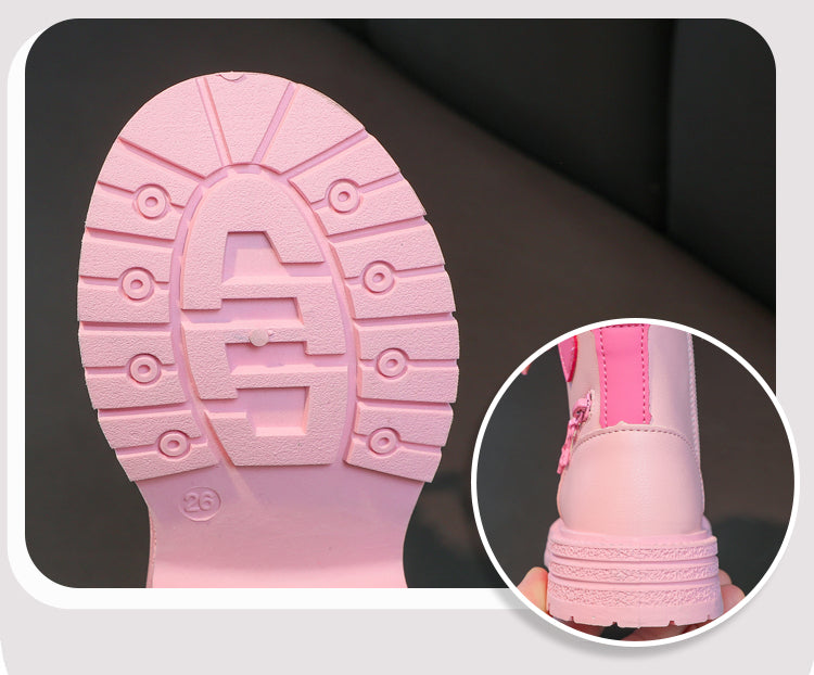 Mädchenstiefel, modische Gummistiefel für Kinder, cooles MädcModische Mädchen-Stiefel – Rosa Gummistiefel mit Herz-Designen, Herbst und Winter, Baumwolle, weiche Sohle, Rosa mit Liebe, seitlicher Reißverschluss, Prinzessin, runde Zehenpartie, PU