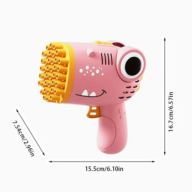 40-Loch Dinosaurier Blase Handheld Bubble Machine – Elektrische Seifenblasenpistole für Outdoor, Hochzeiten & Feiern (Ohne Wasser)