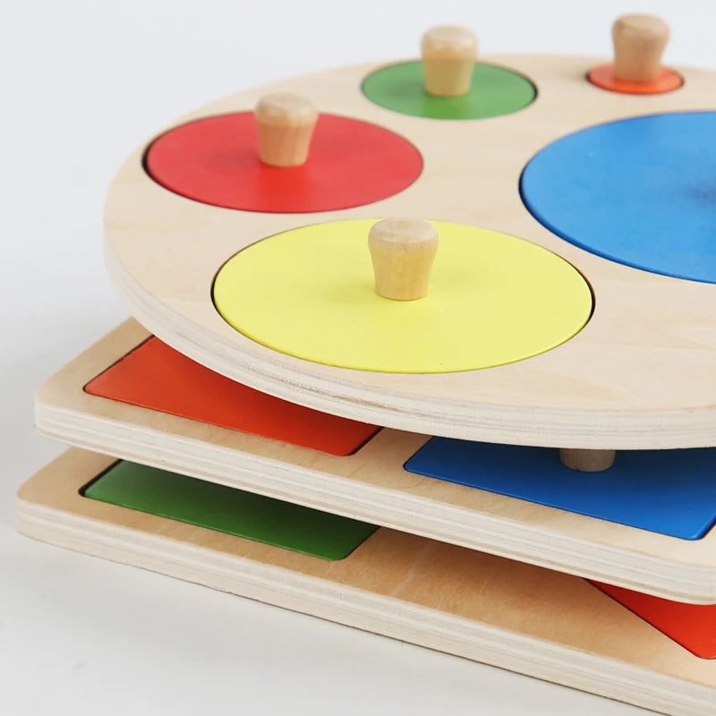 Montessori Holz-Puzzle – Geometrisches Formen- und Farbabstimmungsspiel für Kleinkinder